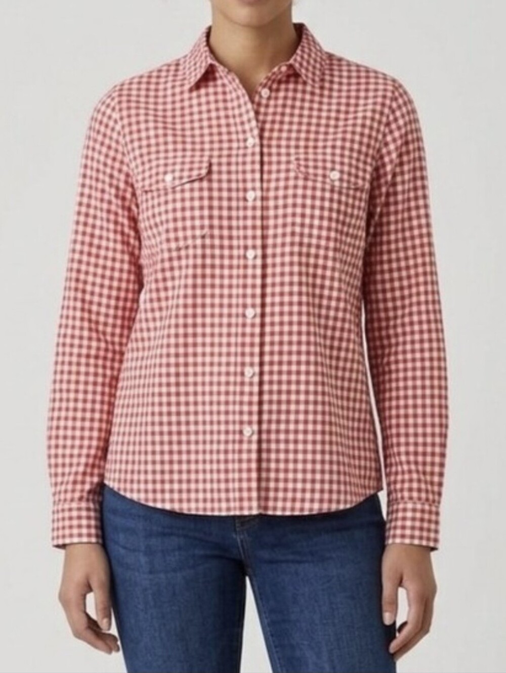 Old Navy Red and White Gingham Button-Down Cottage Shirt